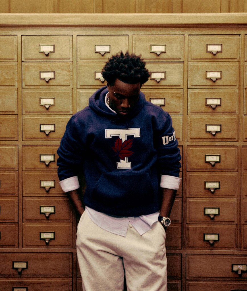 Musician Roy Woods modelling U of T OVO Hoody 