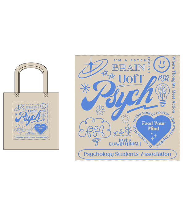 natural colour tote with psychology student association artwork